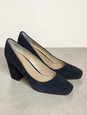 Ann Taylor Suede Leather Square Toe Block Heel Pumps Black Size 9.5